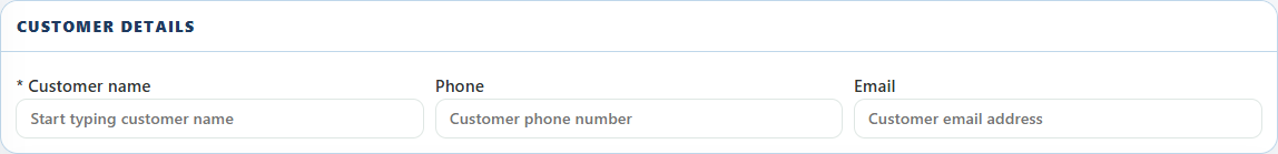 Customer details fields on the Book Repair screen