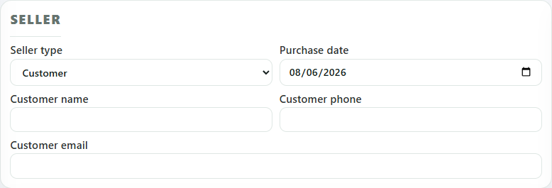 Trade-In seller type, purchase date and customer contact fields