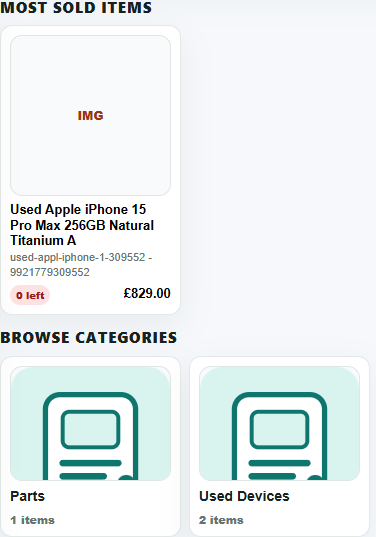 POS most sold item card and browse category tiles